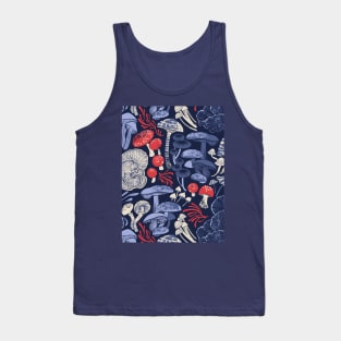 Mystical fungi // midnight blue background blue and red wild mushrooms Tank Top